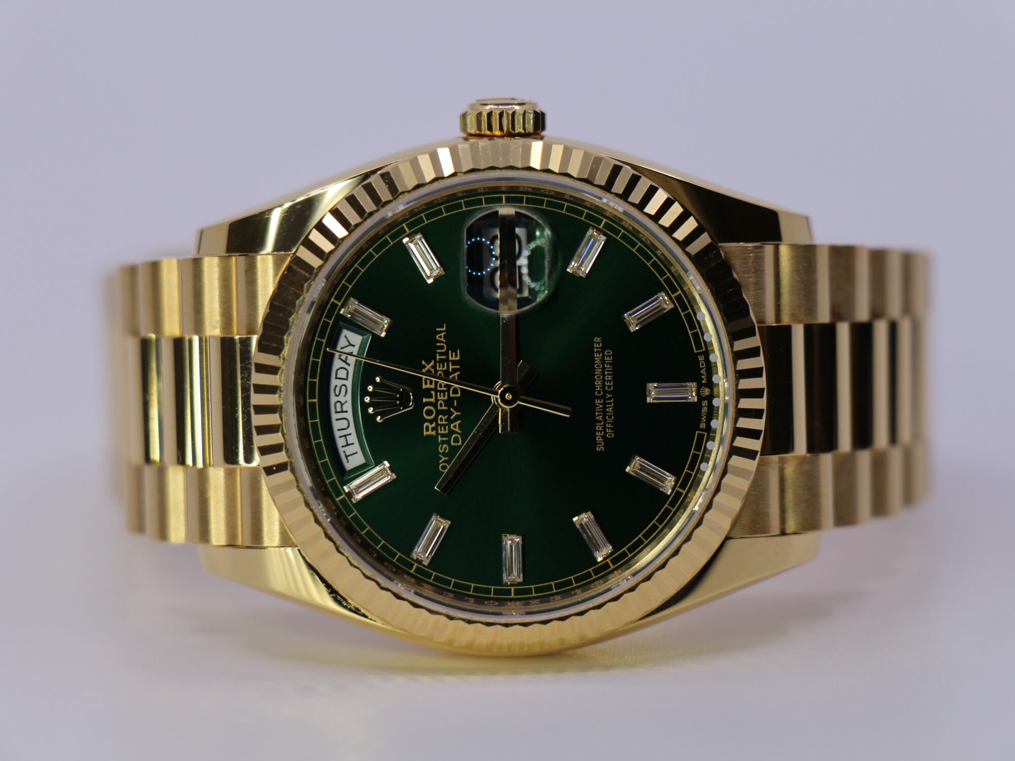 ROLEX DAY-DATE 36MM 128238 - GREEN BAGUETTE